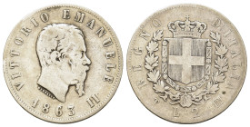 Italy, Vittorio Emanuele II (1861-1878). AR 2 Lire 1863. (26,9mm, 9,7g).