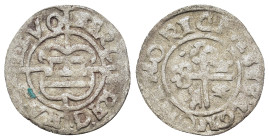 Livonia, Herman von Bruggeney (1535-1547). BI Schilling uncertain year, Riga (18mm, 0,9g). Cross. R/ Arms. Cf. Haljak 295.