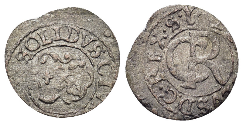 Livonia, Karl XI (1660-1697). BI Solidus 1666 (15mm, 0.4g). Crowned CR. R/ Arms....