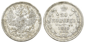 Russia. Alexander II (1855-1881). AR 20 Kopeks, 1868 (22mm, 3.3g). Saint-Petersburg. KM 22.2.