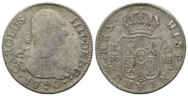 Spain. Carlos IV (1788-1808). AR 2 Reales 1790 (25mm, 5.65g, 12h), Madrid mint.