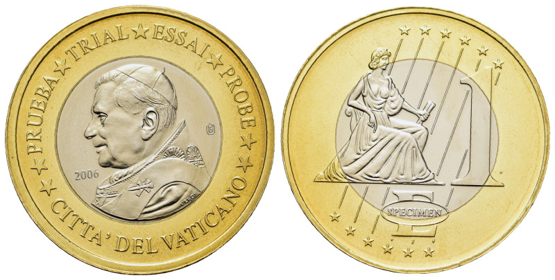 Vatican City. Benedict XVI ( 1927-2022). (Fantasy items). Bimetallic 1 Euro 2006...