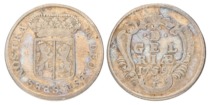 No reserve - Duit. Afslag in zilver. Gelderland. 1759. Fraai +.
Verkade 20.2. C...