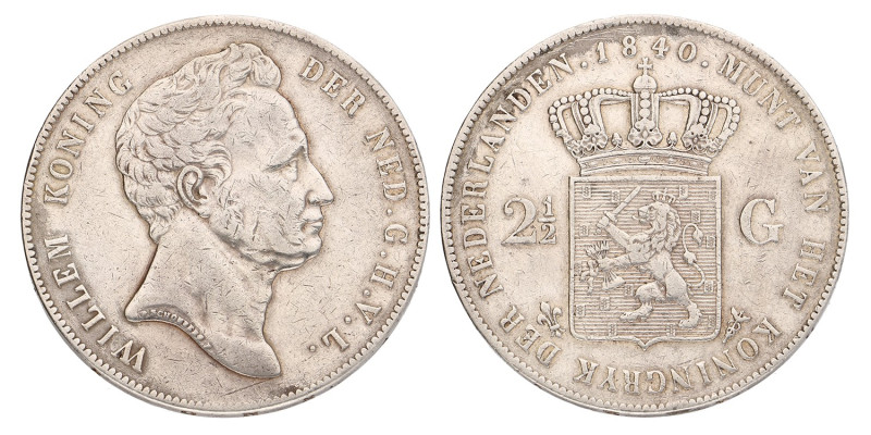 No reserve - 2½ Gulden. Willem I. 1840. Zeer Fraai.
Gepoetst. Sch. 257. 24,9 g....