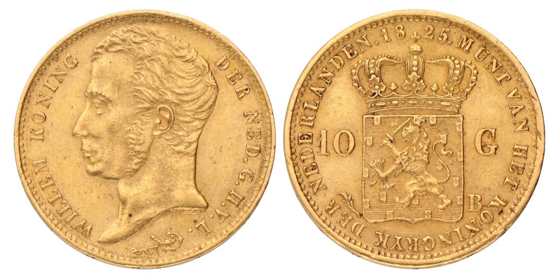 No reserve - 10 gulden. Willem I. 1825 B. Zeer Fraai +.
Opgewreven. Sch. 191. 6...