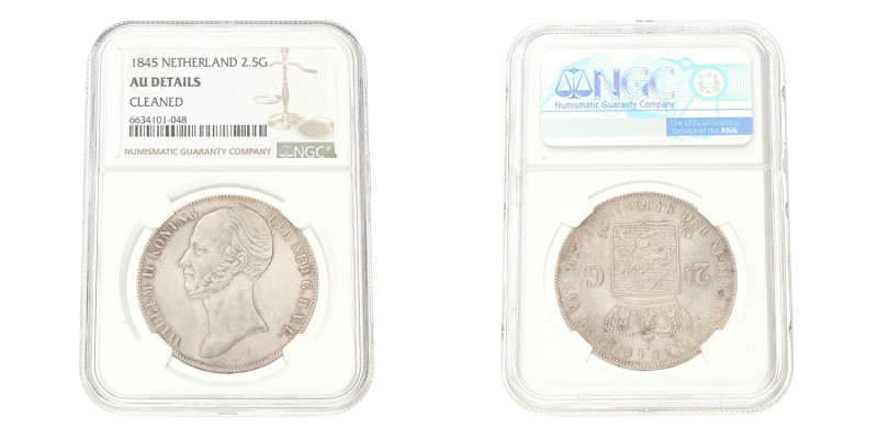 No reserve - 2½ Gulden. Willem II. 1845. AU details
NGC Graded: 6634101-048 Gep...
