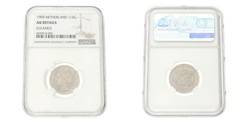 No reserve - ½ Gulden. Wilhelmina. 1905. AU details.
NGC Graded: 6633914-003 Ge...