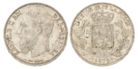 No reserve - Belgium. Leopold II. 5 Francs. 1875.
M. 162. 25,02 g. XF. Dit kavel wordt geveild zonder minimumprijs.