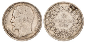 No reserve - France. Second republic. Louis Napoleon. 5 Francs. 1852 A.
24,5 g. F / VF. Dit kavel wordt geveild zonder minimumprijs.