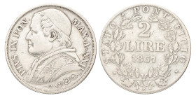 No reserve - Italian states. Papal states. Pius IX. 2 Lire. 1867 R.
9,9 g. VF +. Dit kavel wordt geveild zonder minimumprijs.