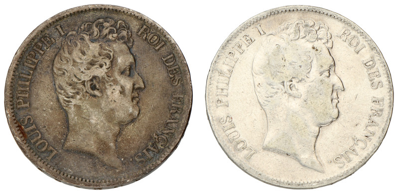 No reserve - France. Second kingdom. Louis Philippe I. Lot (2) 5 Francs. 1831 B ...