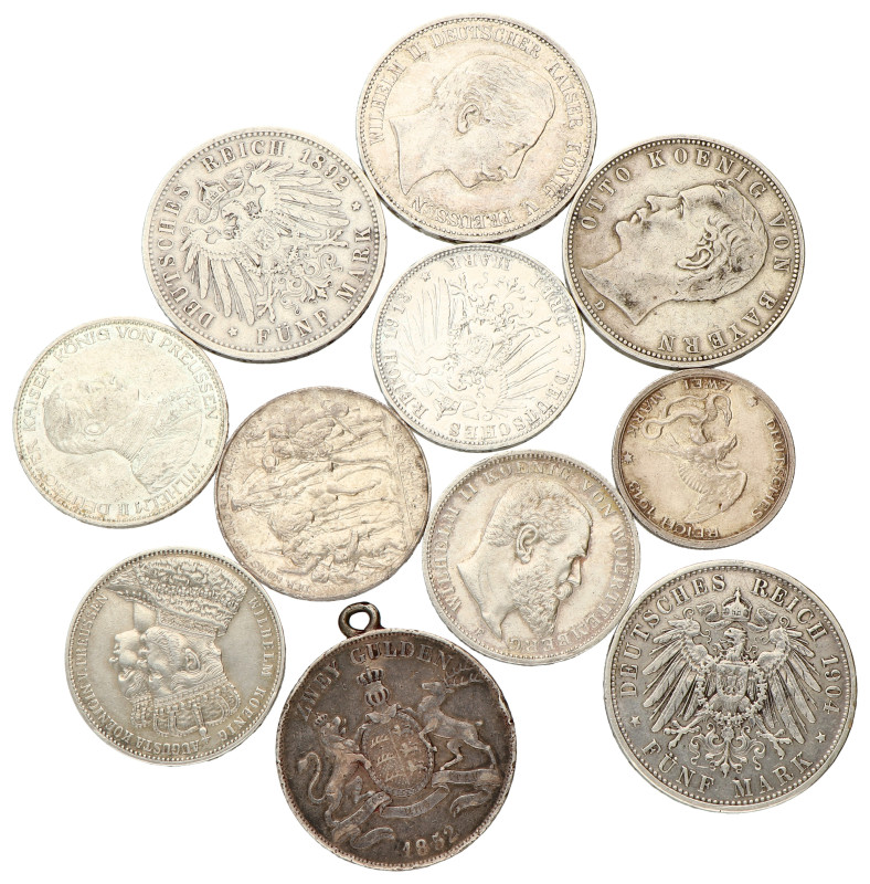 No reserve - German states. Bavaria, Prussia & Württemberg. Lot (11) Silver Thal...