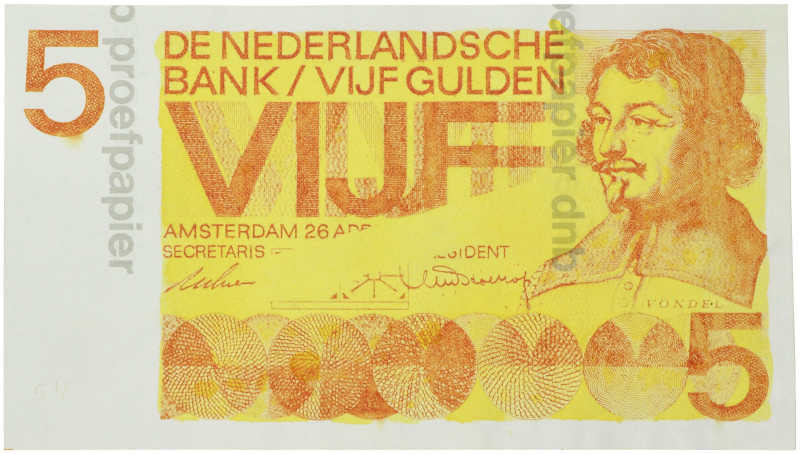 No reserve - Nederland. 5 Gulden. Proefdruk. Type 1966. - UNC.
UNC. Dit kavel w...