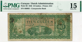 No reserve - Curaçao. 10 gulden. Banknote. Type 1948. - Fine.
Serienummer 486963. PMG-15. - Fine. Dit kavel wordt geveild zonder minimumprijs.