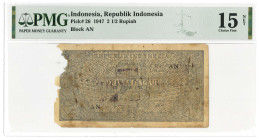 No reserve - Indonesia. 2½ rupiah. Banknote. Type 1947. - Fine.
Serienummer AN. PMG 15NET. - Fine. Dit kavel wordt geveild zonder minimumprijs.
