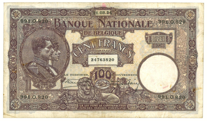 No reserve - Belgium. 100 frank. Banknote. Type 1924. - Very fine.
Very fine. D...