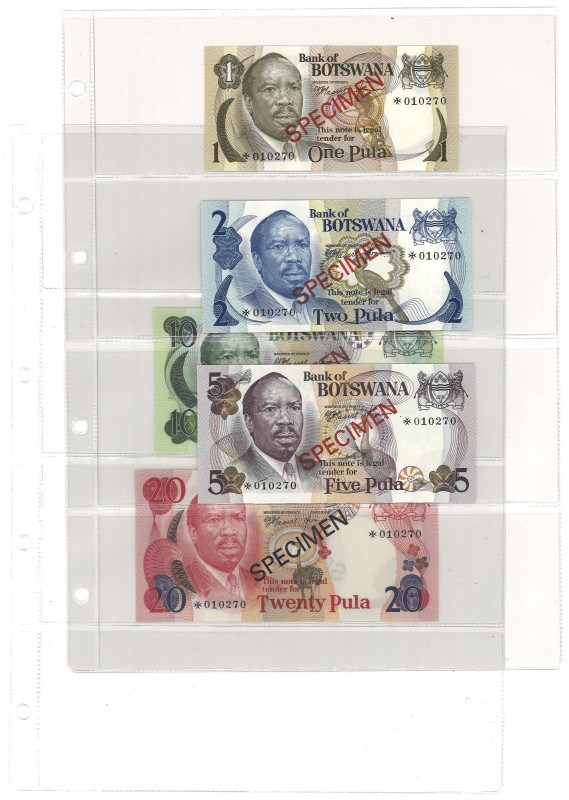 No reserve - Botswana. lot 5 banknotes. Type ND. - UNC.
Specimen. UNC. Dit kave...