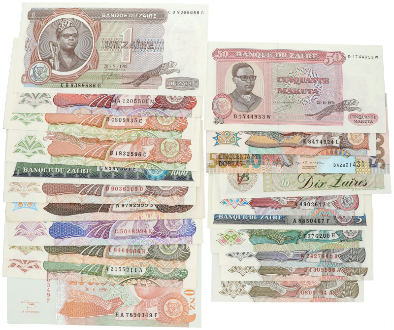 No reserve - Zaïre (DRC). lot 21 banknotes. Type ND. - Extremely fine / UNC.
Ex...