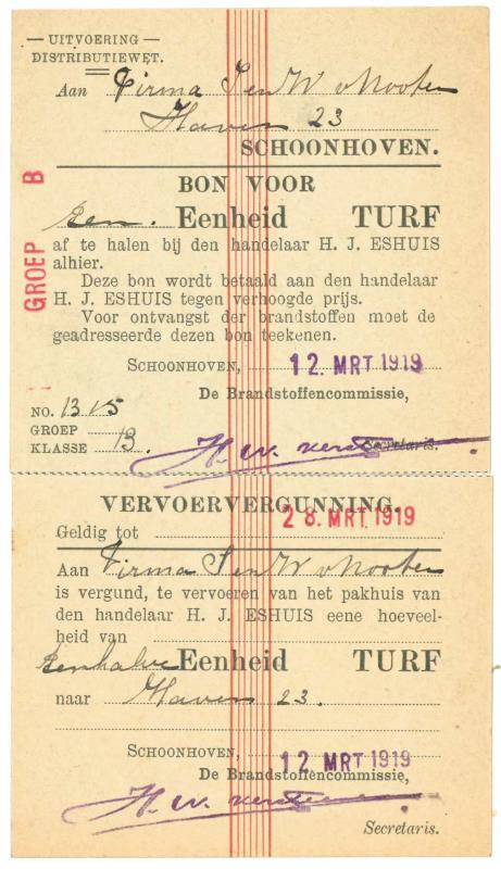 No reserve - Nederland. Levensmiddelenbon. Schoonhoven - Zeer Fraai.
Serienumme...