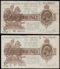 One Pounds Warren Fisher 1923 T31 (2) H1/3 and M1/85 both VF with some faint stains the M1/85 with a small deposit of blue tack reverse (probably remo...