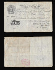 Five Pounds O'Brien&nbsp;White&nbsp;Notes&nbsp;B276&nbsp;Thin paper Metal thread London branch issues (2) the first dated 17th June 1955 serial number...