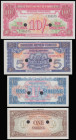 British Armed Forces (4) Ten Shillings 3rd Series, Five Shillings 2nd Series, One Shilling (2) 3rd series and 4th Series all UNC and punch-hole cancel...