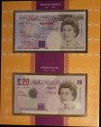 Bank of England presentation set C148 Lowther &pound;20 with matching numbers, last run DA80 999401 (B384) and 1st run AA01 999401 (B386), UNC
Estima...