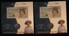 Bank of England Queen Mother Presentation Sets (2) Lowther &pound;10 QM10 000572 and Five Pounds QM10 010489 both with the Five Pounds cupro coin 2000...