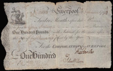 Corporation of Liverpool, &pound;100 bill of exchange, 8 September 1794, serial number 0864, black and white, arms at top left, value at low left, 'pr...