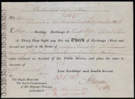 Australia - Van Diemensland, Hobart Town, Sight note or Bill of Exchange 15th September 1826 for &pound;1600 sterling, pay this to the order of Jocely...