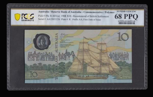 Australia 10 Dollars 1988 Bi-Centennial Commemorative Polymer issue Pick 49a ser...