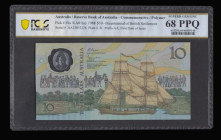 Australia 10 Dollars 1988 Bi-Centennial Commemorative Polymer issue Pick 49a series AA22033226 PCGS 68PPQ Super Gem Unc desirable thus
Estimate: 20-4...