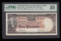 Australia 10 Pounds issued 1960 - 1965 series WA/40 469386, portrait Governor Phillip at left, signed Coombs & Wilson, Pick36, Choice Very Fine PMG 35...
