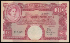 East Africa 100 Shillings, 1958-60 issue, QE II top right, Pick 40, VF
Estimate: 70-110