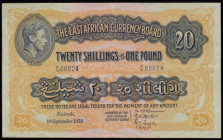 East Africa 20 Shillings George VI top left dated 1st September 1950 series W/10 88824, Pick 30b, bold and pleasing VF
Estimate: 120-220