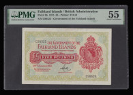Falkland Islands &pound;5 Pick9b, dated 30th January 1975 series C99525, portrait QE2 on right, About Uncirculated PMG 55
Estimate: 150-200