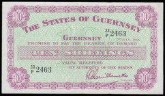 Guernsey 10 Shillings Pick 42c (BY GU32b) a LAST date for this type 1st July 1966 signature Guillemette serial number 22/P 2463, about EF lightly pres...