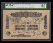 India, Government of India 10 Rupees 6 June 1891 signed A.F. Cox - Circle Bombay unlisted by Pick RR & KJ 2A.2.1 D.5 PMCS 25 Very Fine " Restored" ext...