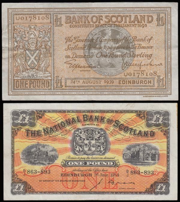 Scotland (2) Bank of Scotland 1 Pound 24th August 1939 U0178108 VF inked annotat...