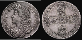 Crown 1688 QVARTO edge, ESC 80, Bull 746, Good Fine and bold, with a few flecks of haymarking, the obverse with some small spots
Estimate: 170-270