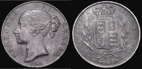 Crown 1845 Cinquefoil stops on edge ESC 282, Bull 2564, Fine with a flan flaw by BRITANNIARUM, cleaned and now with grey retone, the tops of the rims ...