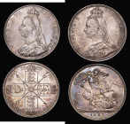 Crown 1887 ESC 296, Bull 2585 About EF/NEF toned, Double Florin 1887 Roman 1 EF with some light contact marks, ESC 394, Bull 2695 both with matching t...