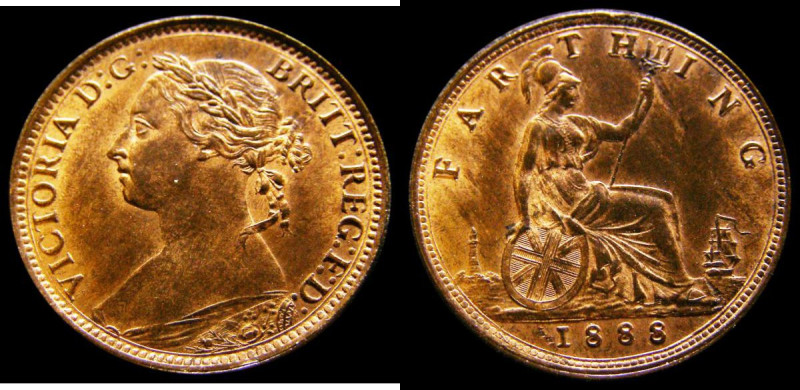 Farthing 1888 Freeman 560 dies 7+F, UNC with around 40%lustre, in an LCGS holder...