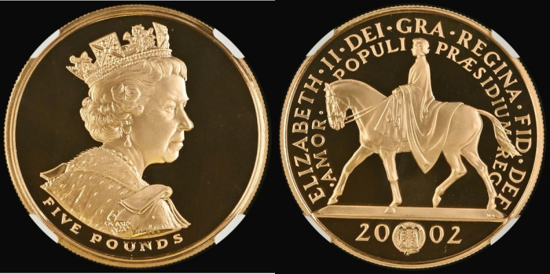 Five Pound Crown 2002 Queen Elizabeth II Golden Jubilee Gold Proof S.L10 in an N...