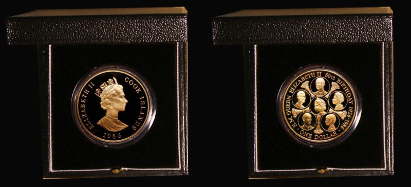 Cook Islands One Dollar 1986 Queen Elizabeth II 60th Birthday Gold Proof 43.78 g...