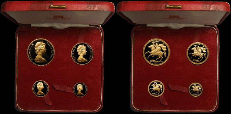 Isle of Man 1973 Gold Proof Set a 4-coin set comprising Five Pounds, Two Pounds,...