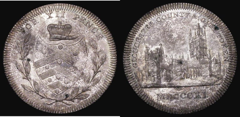 Shilling 19th Century Gloucestershire - Gloucester, Reverse: View of Gloucester ...