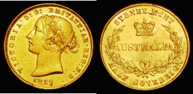 Australia Half Sovereign 1859 Sydney Branch Mint, the upper and lower serifs of the H of HALF are joined Marsh 384, a large heavier contact mark on th...