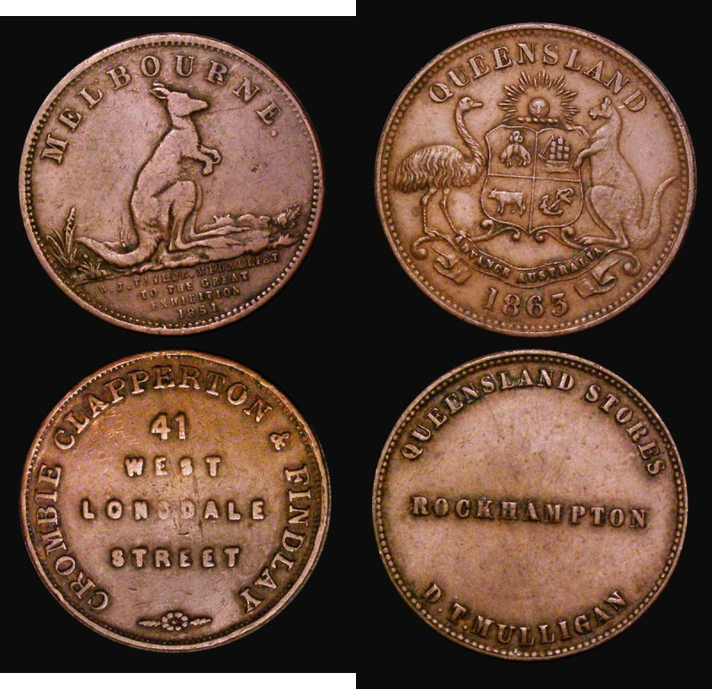 Australia Halfpenny Tokens (2) 1863 D.T. Mulligan, Rockhampton, Queensland KM#Tn...