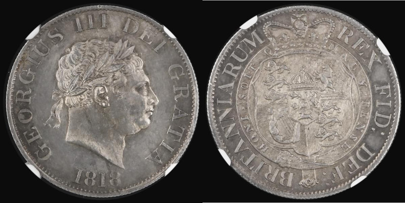 Halfcrown 1818 ESC 621, Bull 2099 attractively toned and with a sharp obverse st...